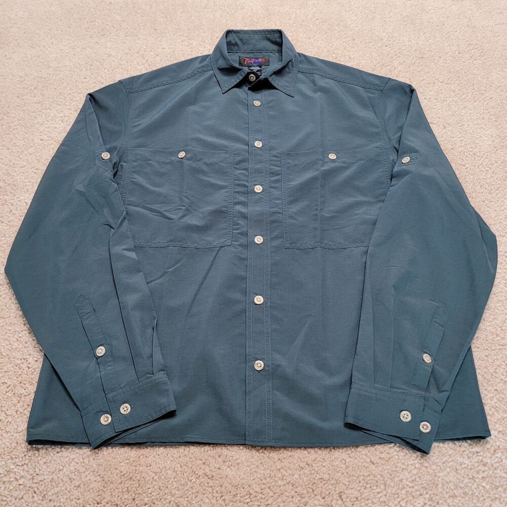 Rail Riders Shirt Mens Small Blue Green Explorer Fishing Hiking Travel Roll Tab